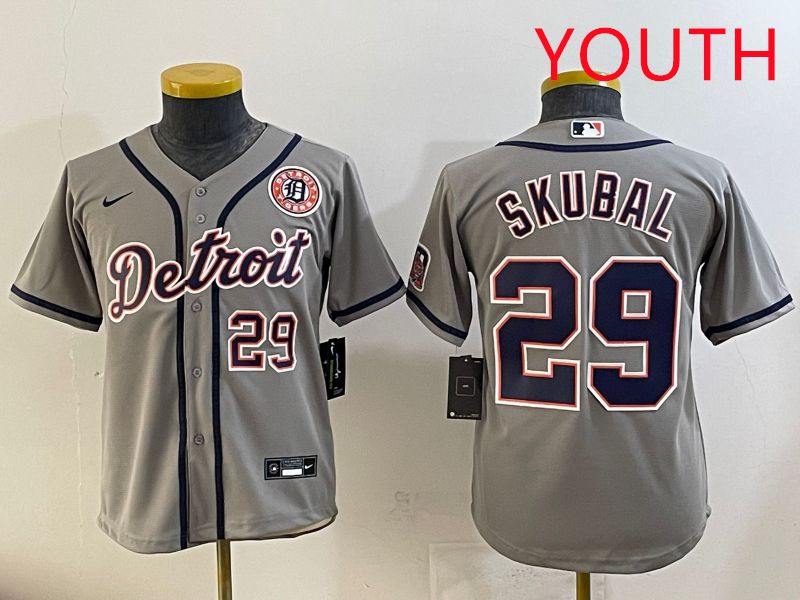 Youth 2025 Detroit Tigers #29 Skubal Grey Game Nike MLB Jersey style 3